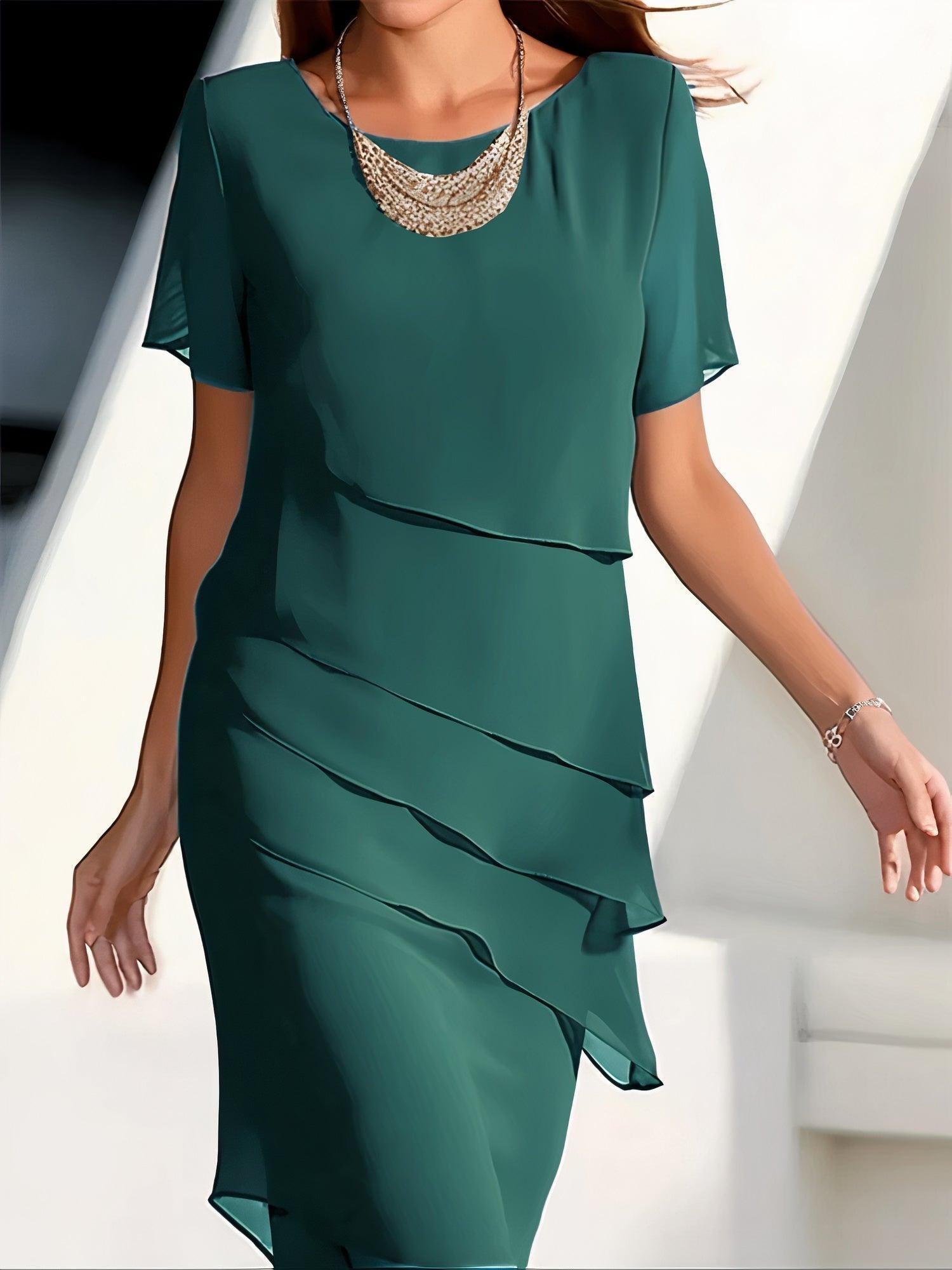 Chiffon Pleated Midi Dress for Women – Elegant Flowy Formal Wear Sutton James