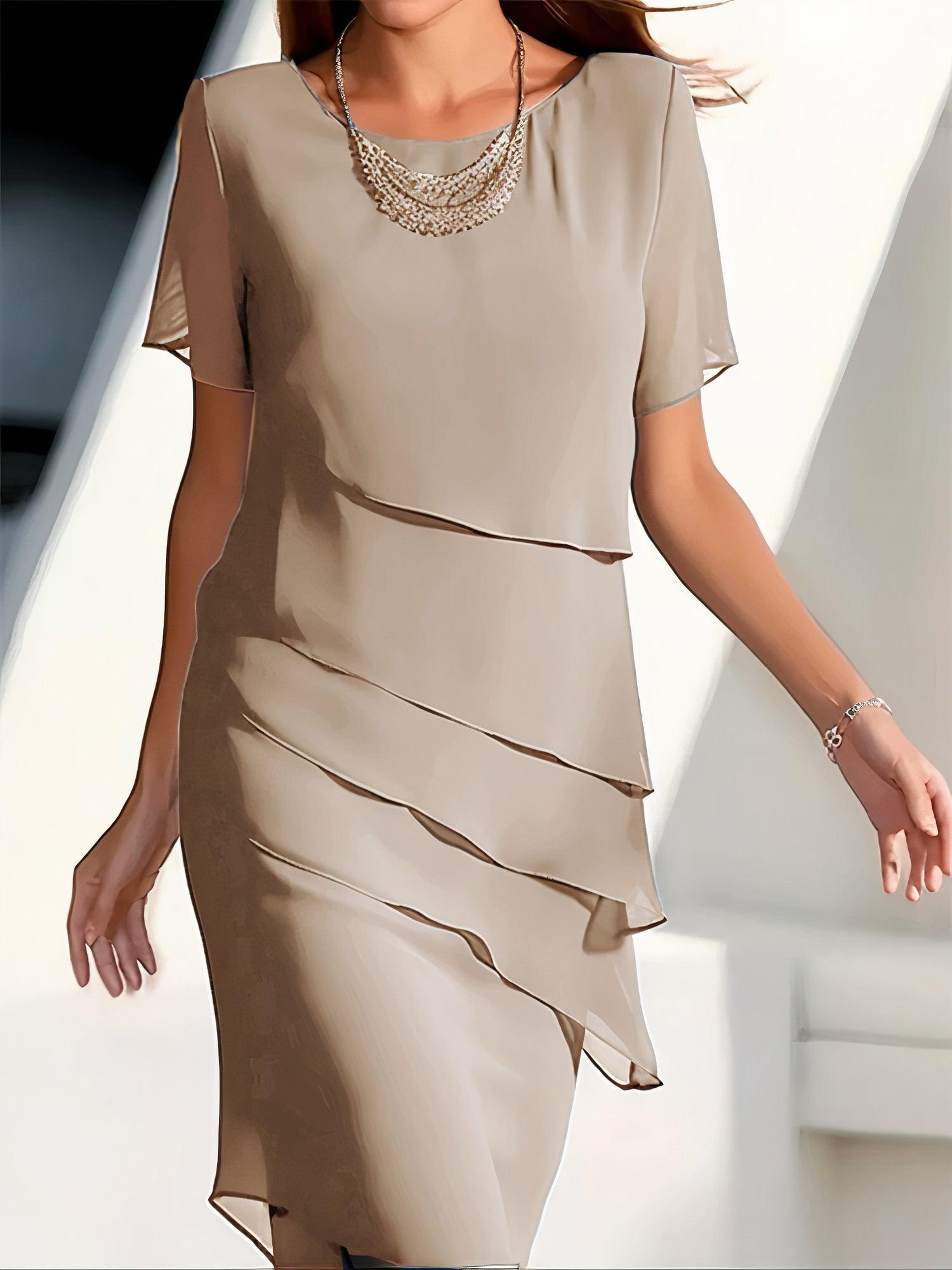 Chiffon Pleated Midi Dress for Women – Elegant Flowy Formal Wear Sutton James