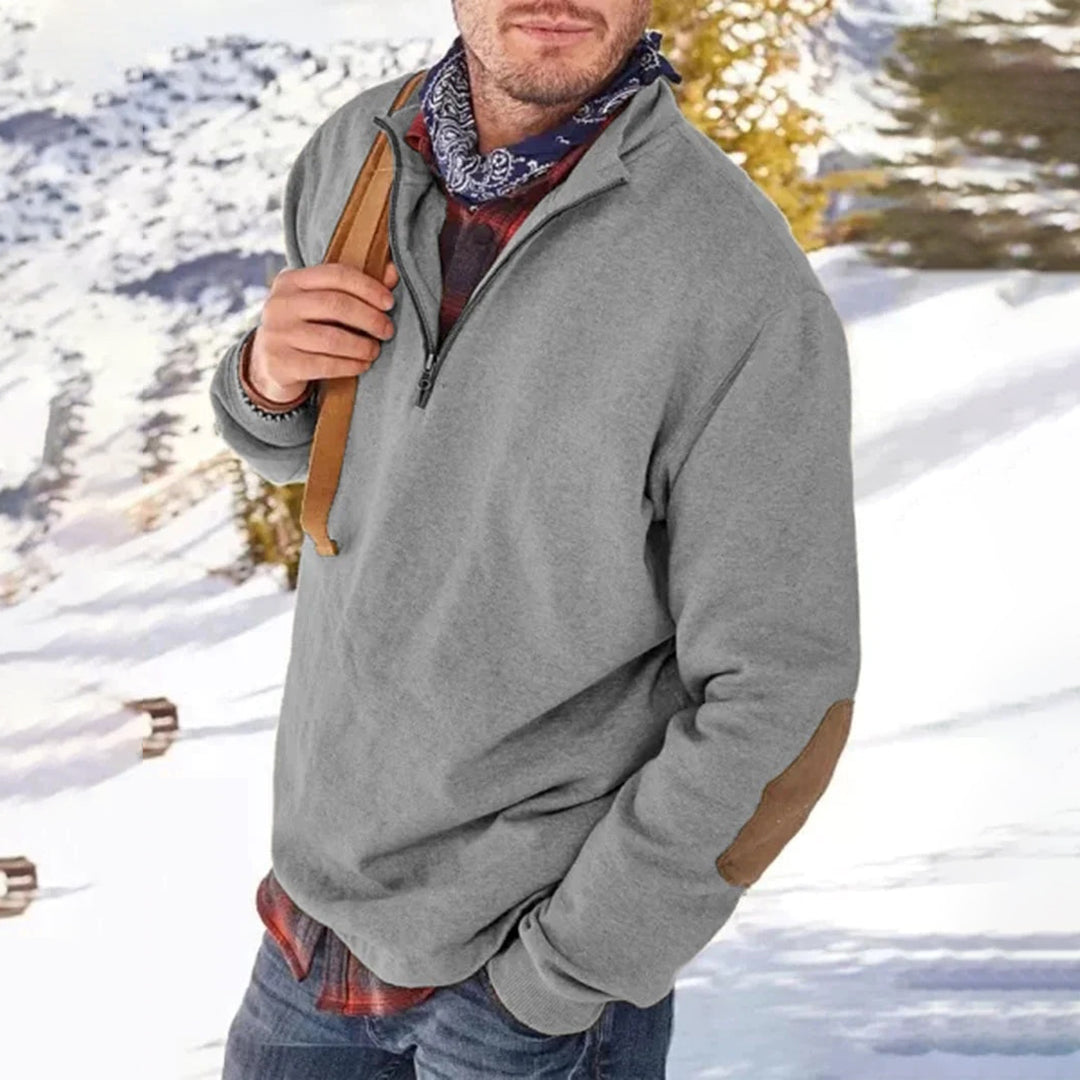 Men’s Casual Sweater – Relaxed Fit – Soft Knit – Half Zip – Elbow Patch Detail Sutton James