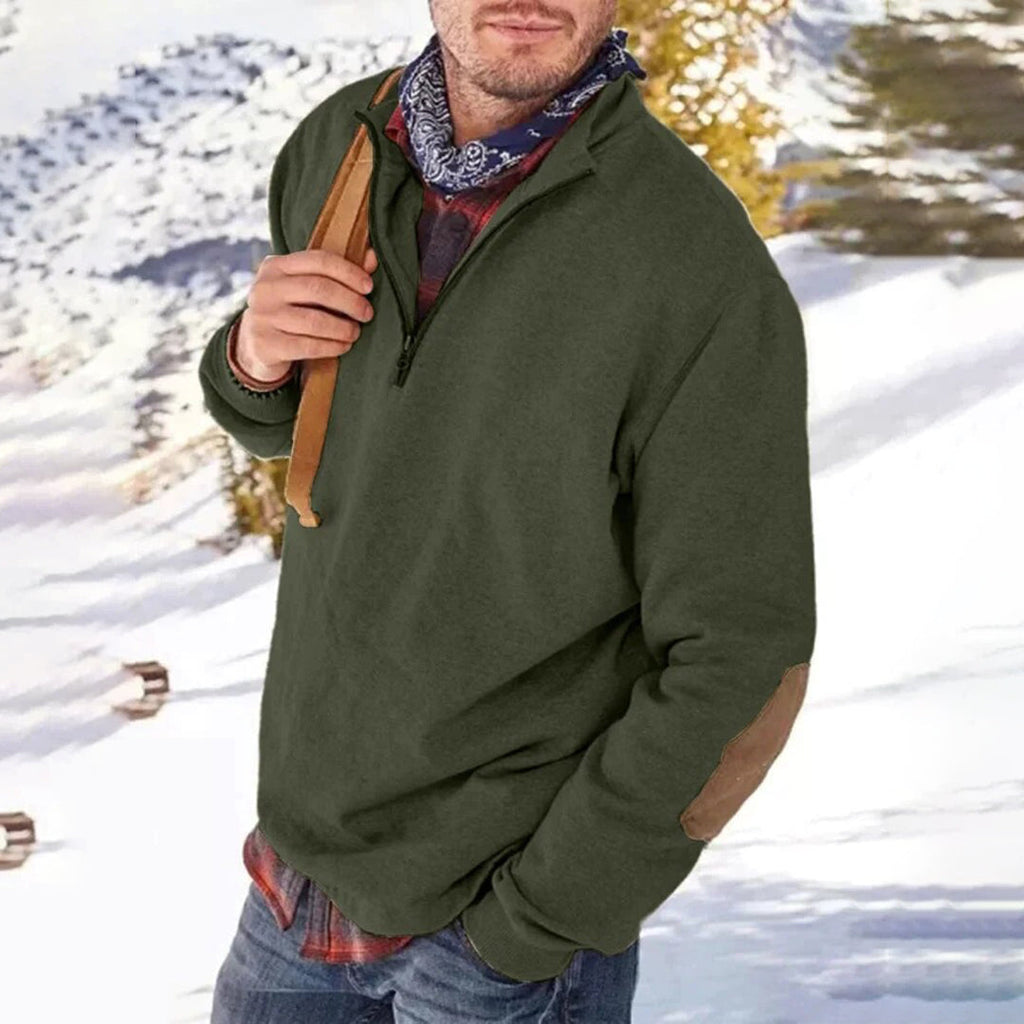 Men’s Casual Sweater – Relaxed Fit – Soft Knit – Half Zip – Elbow Patch Detail Sutton James
