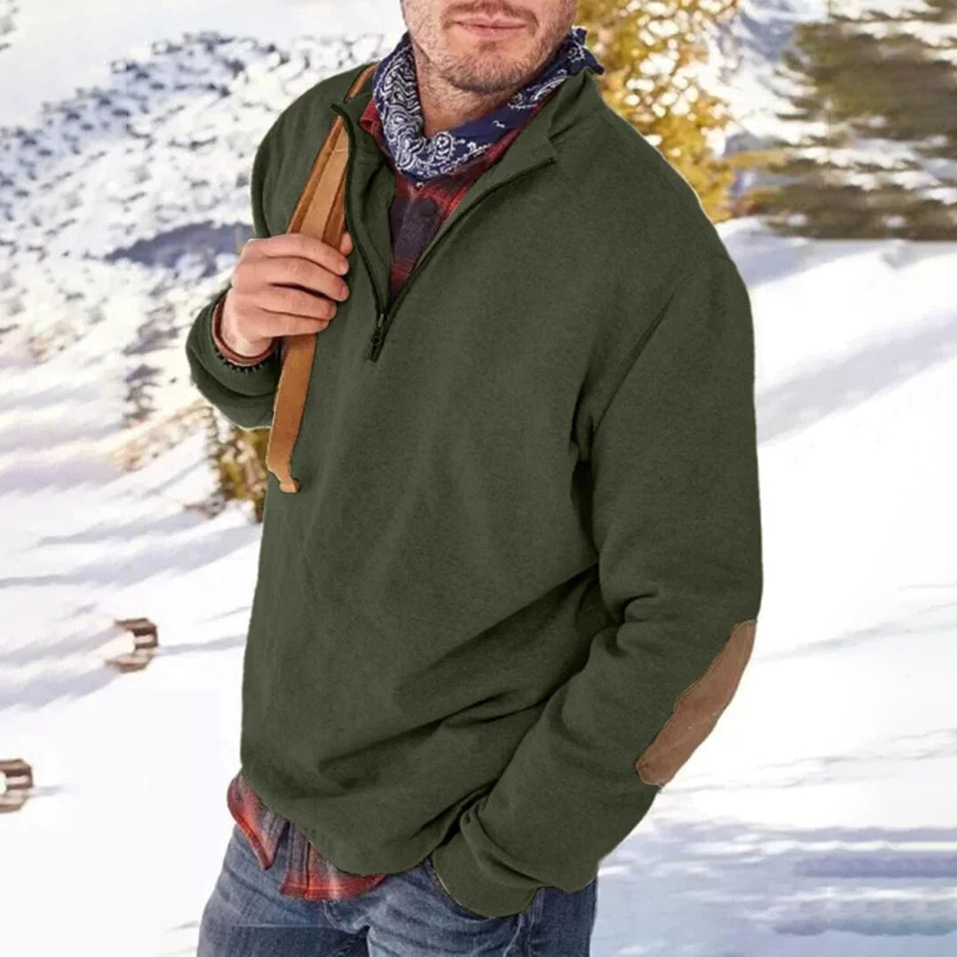Men’s Casual Sweater – Relaxed Fit – Soft Knit – Half Zip – Elbow Patch Detail Sutton James