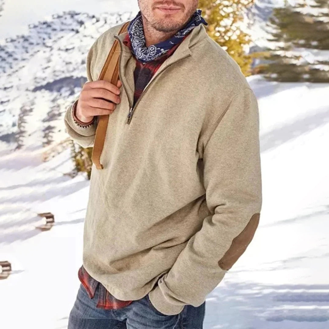 Men’s Casual Sweater – Relaxed Fit – Soft Knit – Half Zip – Elbow Patch Detail Sutton James