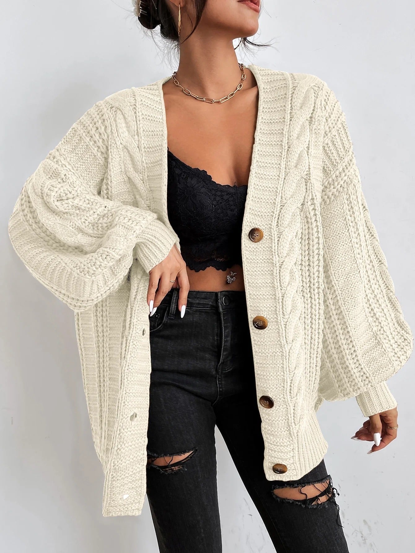 Women's Oversized Cable Knit Cardigan – Sutton James Sutton James