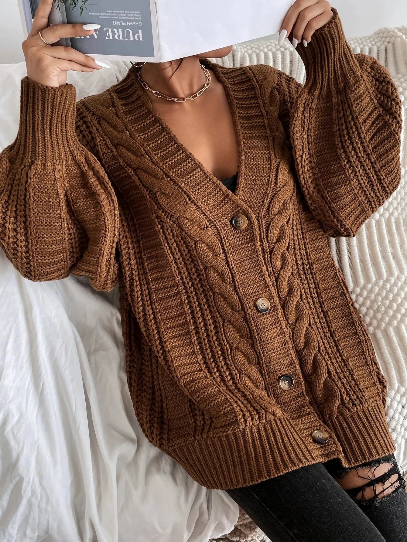 Women's Oversized Cable Knit Cardigan – Sutton James Sutton James
