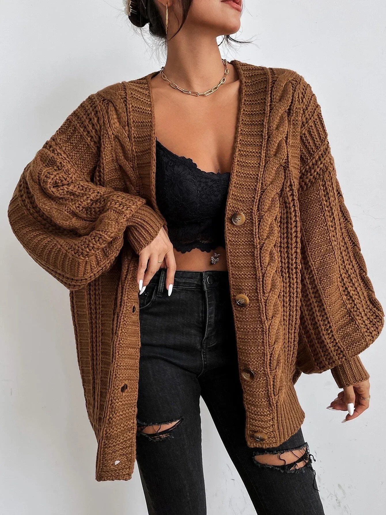 Women's Oversized Cable Knit Cardigan – Sutton James Sutton James