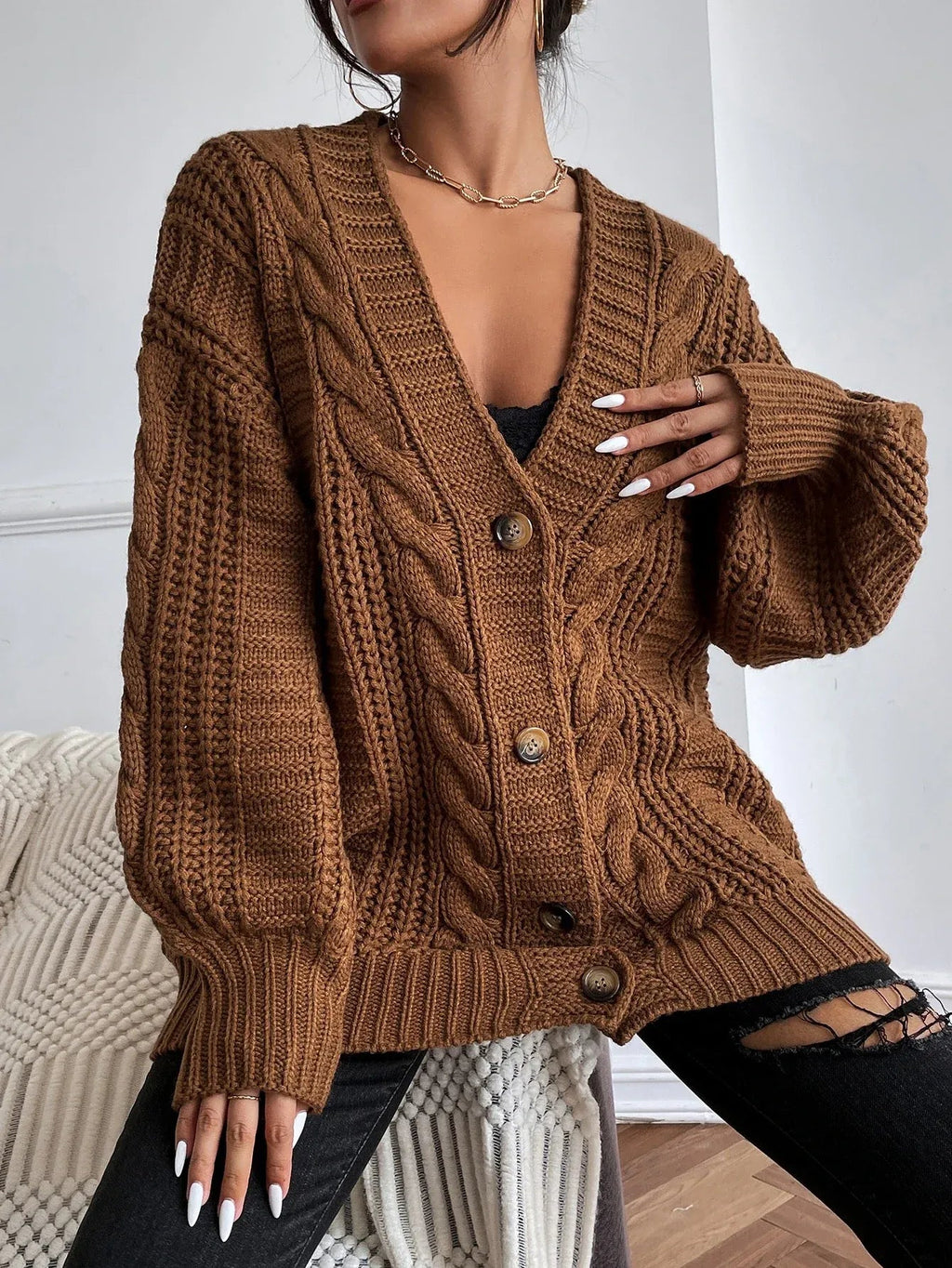 Women's Oversized Cable Knit Cardigan – Sutton James Sutton James