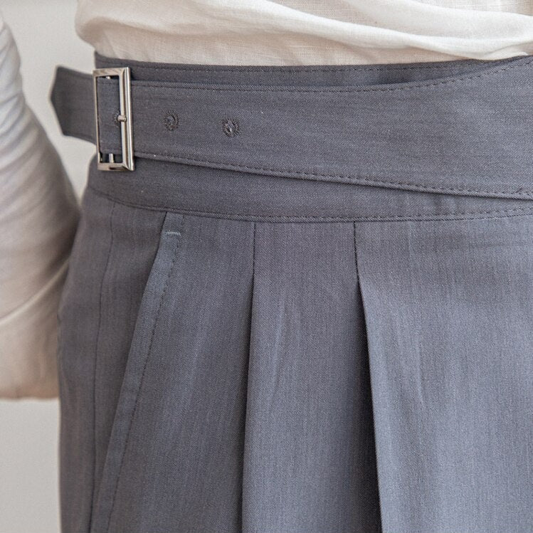 Men’s High-Waisted Trousers – Tailored Fit – Pleated Front – Adjustable Side Buckle Sutton James