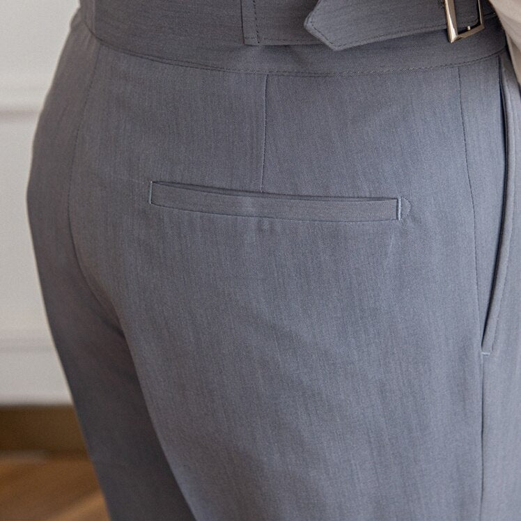 Men’s High-Waisted Trousers – Tailored Fit – Pleated Front – Adjustable Side Buckle Sutton James