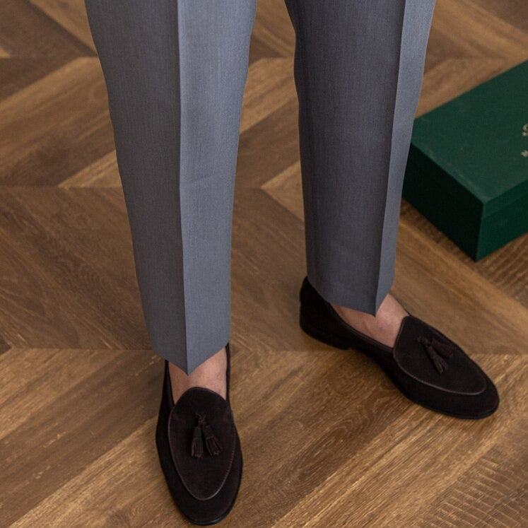 Men’s High-Waisted Trousers – Tailored Fit – Pleated Front – Adjustable Side Buckle Sutton James