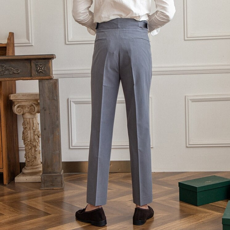 Men’s High-Waisted Trousers – Tailored Fit – Pleated Front – Adjustable Side Buckle Sutton James