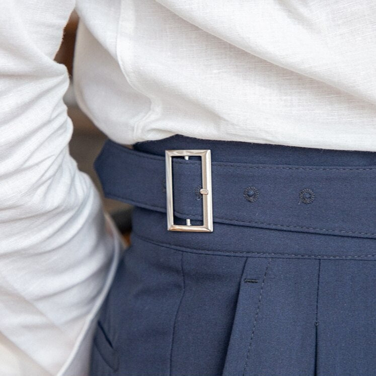 Men’s High-Waisted Trousers – Tailored Fit – Pleated Front – Adjustable Side Buckle Sutton James