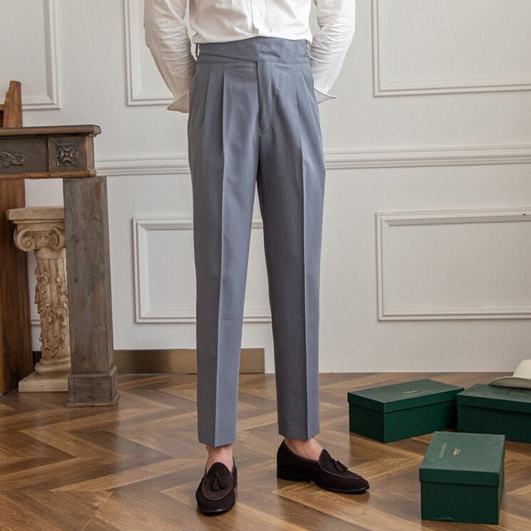 Men’s High-Waisted Trousers – Tailored Fit – Pleated Front – Adjustable Side Buckle Sutton James