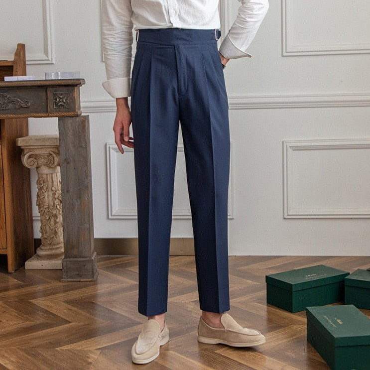 Men’s High-Waisted Trousers – Tailored Fit – Pleated Front – Adjustable Side Buckle Sutton James