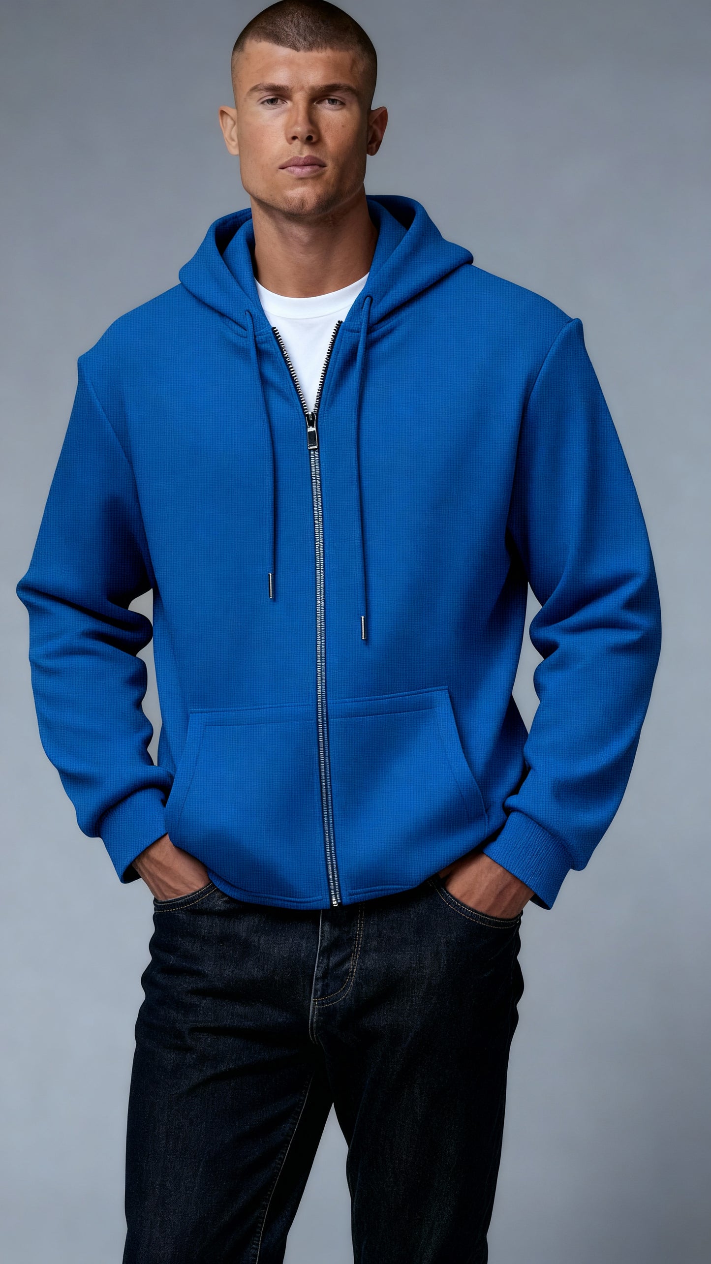 Men’s Hoodie – Regular Fit – Waffle Texture – Full Zip – Casual Style