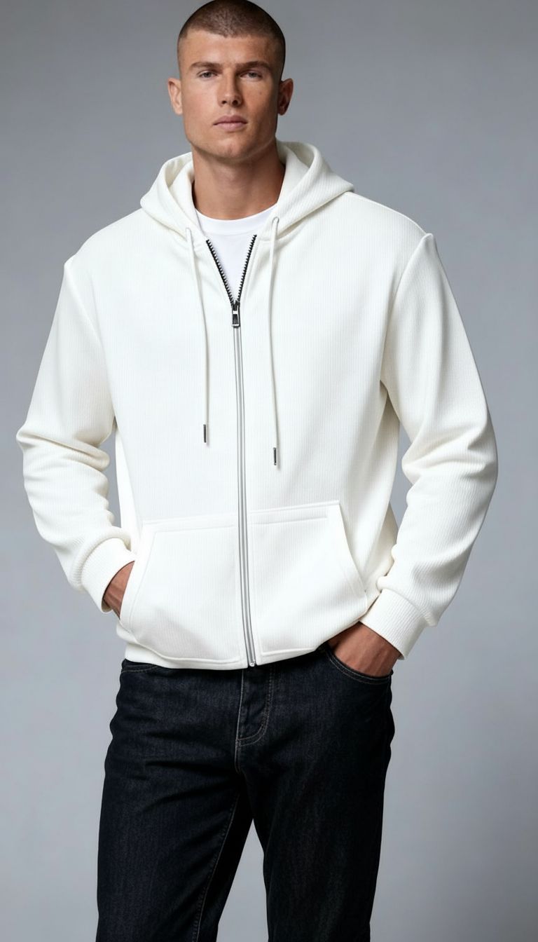 Men’s Hoodie – Regular Fit – Waffle Texture – Full Zip – Casual Style