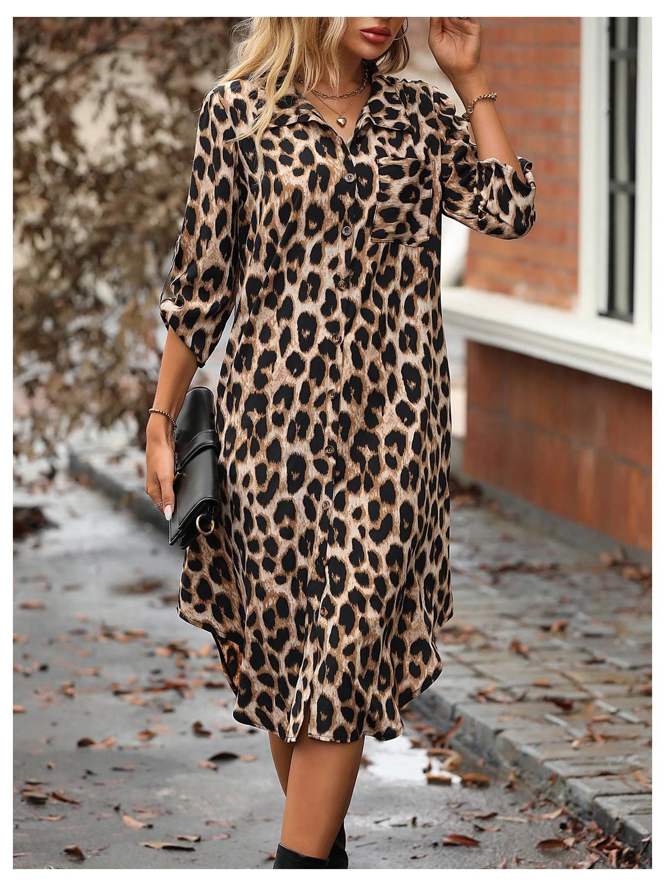 Women's Leopard Print Button-Up Midi Dress - Versatile Casual & Elegant Sutton James