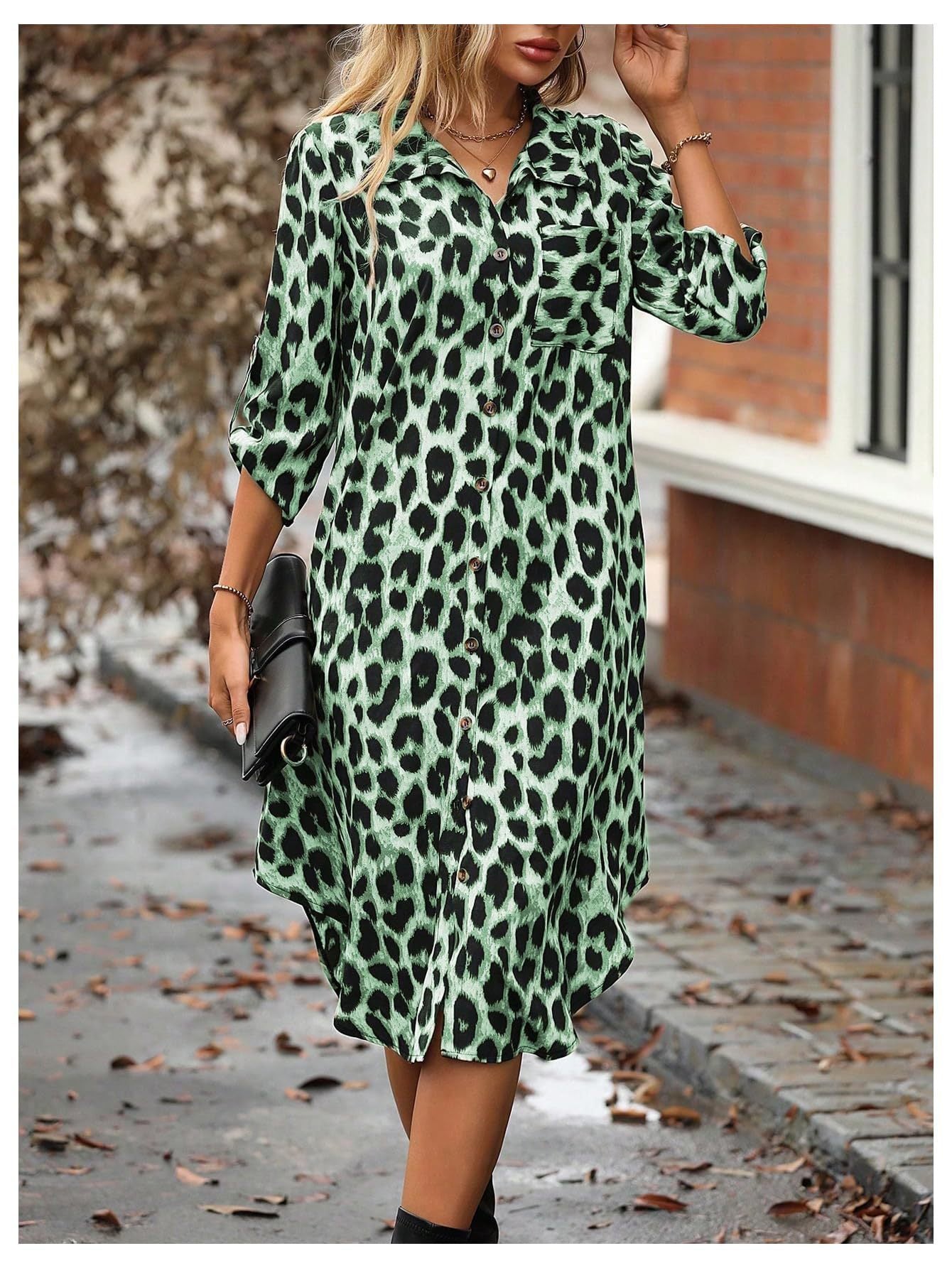 Women's Leopard Print Button-Up Midi Dress - Versatile Casual & Elegant Sutton James