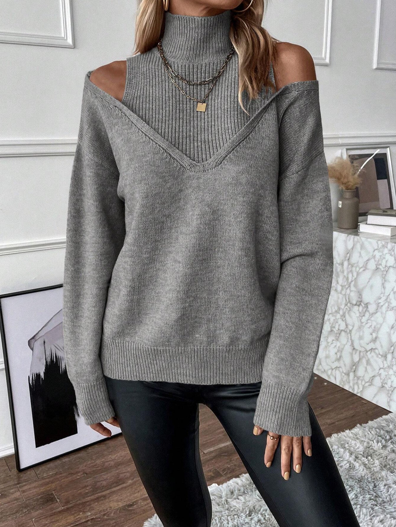 Women's Cold Shoulder Turtleneck Sweater – Sutton James Sutton James