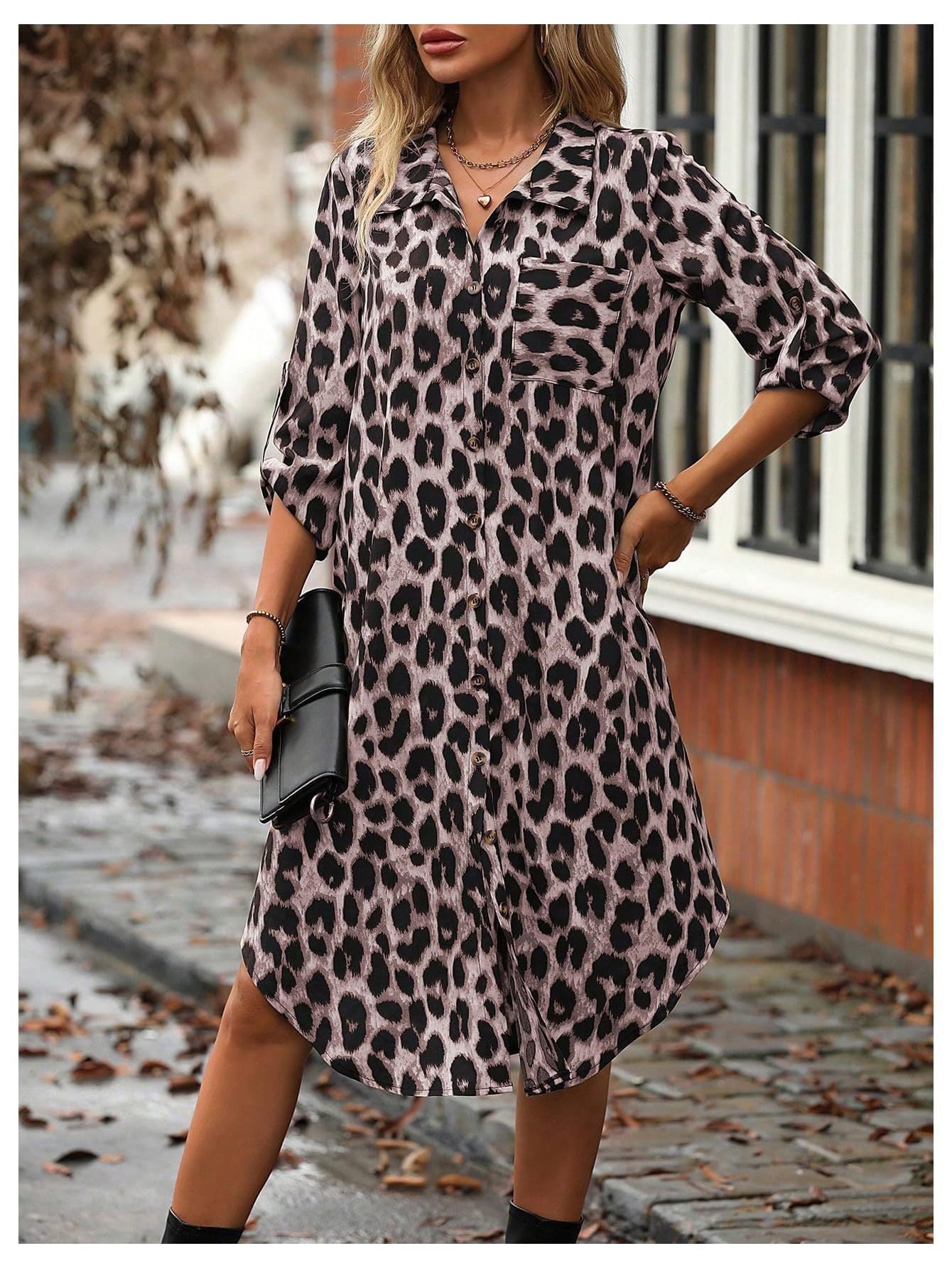 Women's Leopard Print Button-Up Midi Dress - Versatile Casual & Elegant Sutton James
