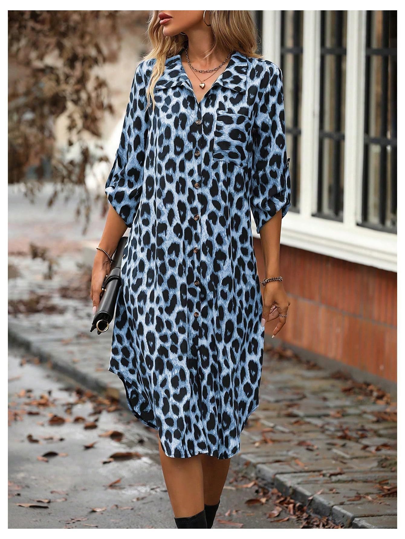 Women's Leopard Print Button-Up Midi Dress - Versatile Casual & Elegant Sutton James
