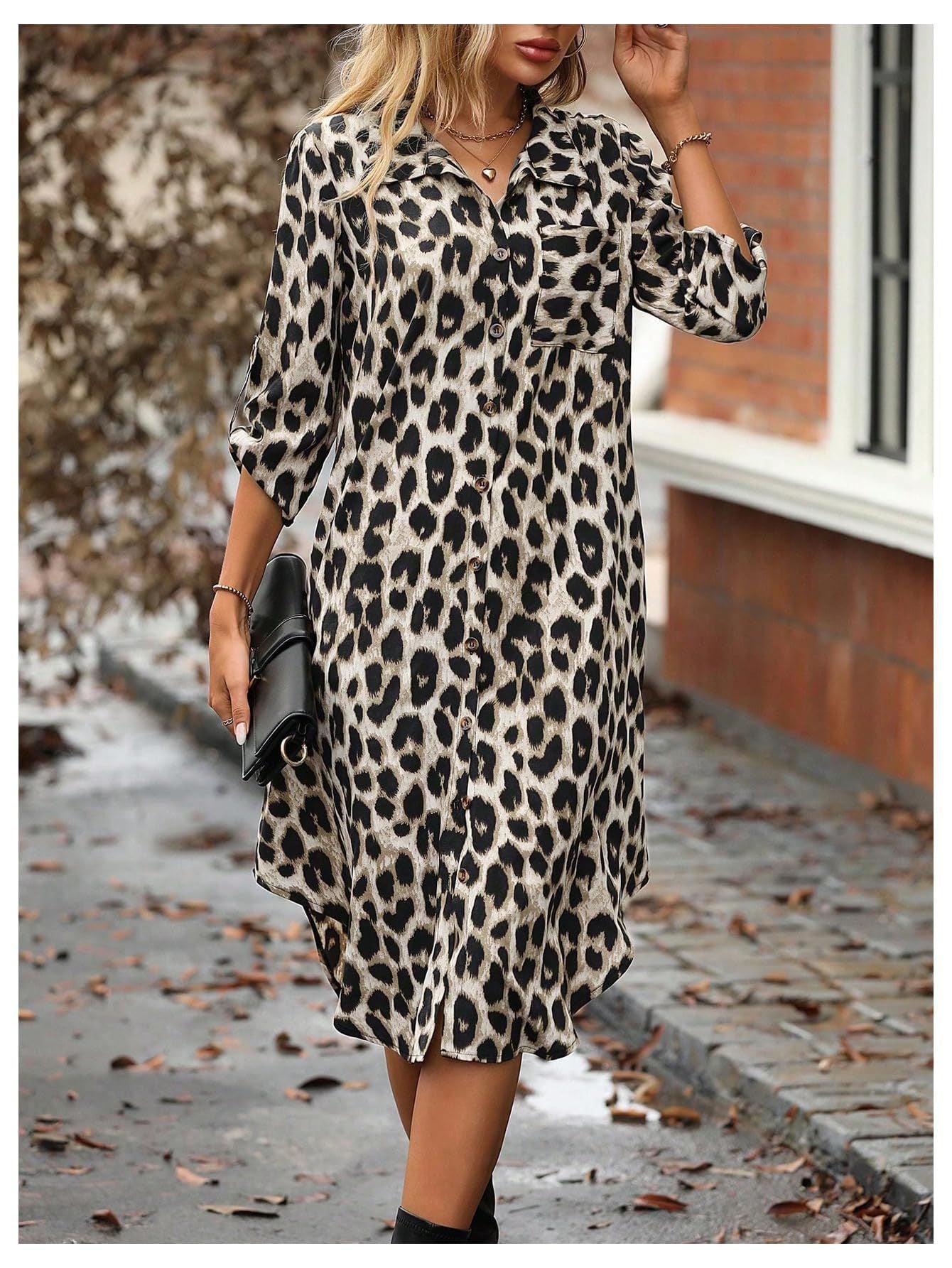 Women's Leopard Print Button-Up Midi Dress - Versatile Casual & Elegant Sutton James