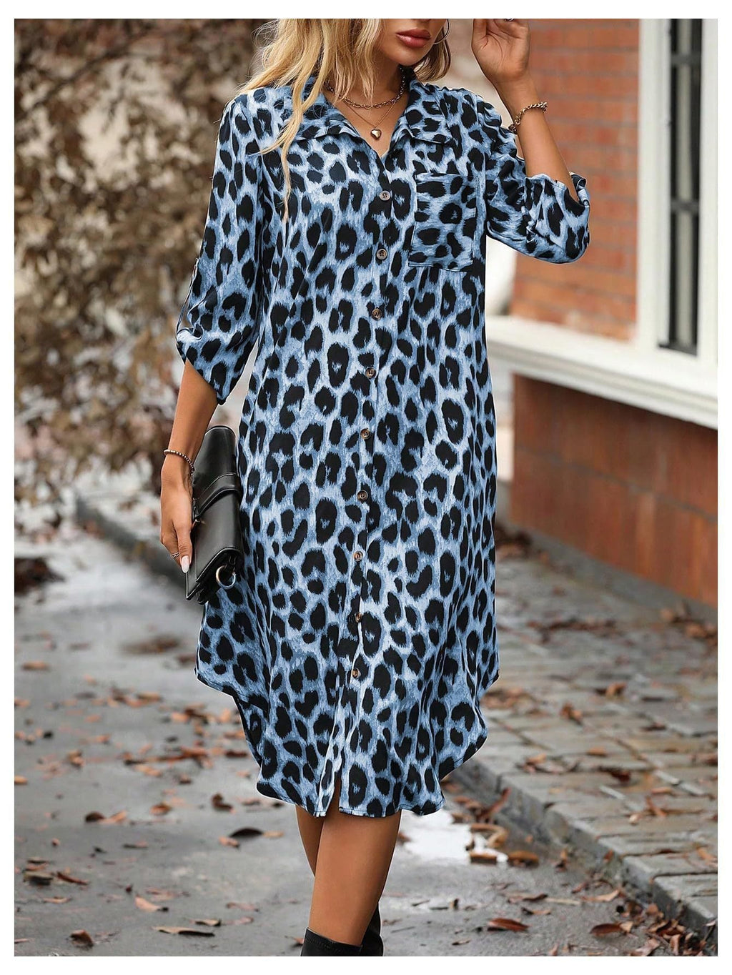 Women's Leopard Print Button-Up Midi Dress - Versatile Casual & Elegant Sutton James
