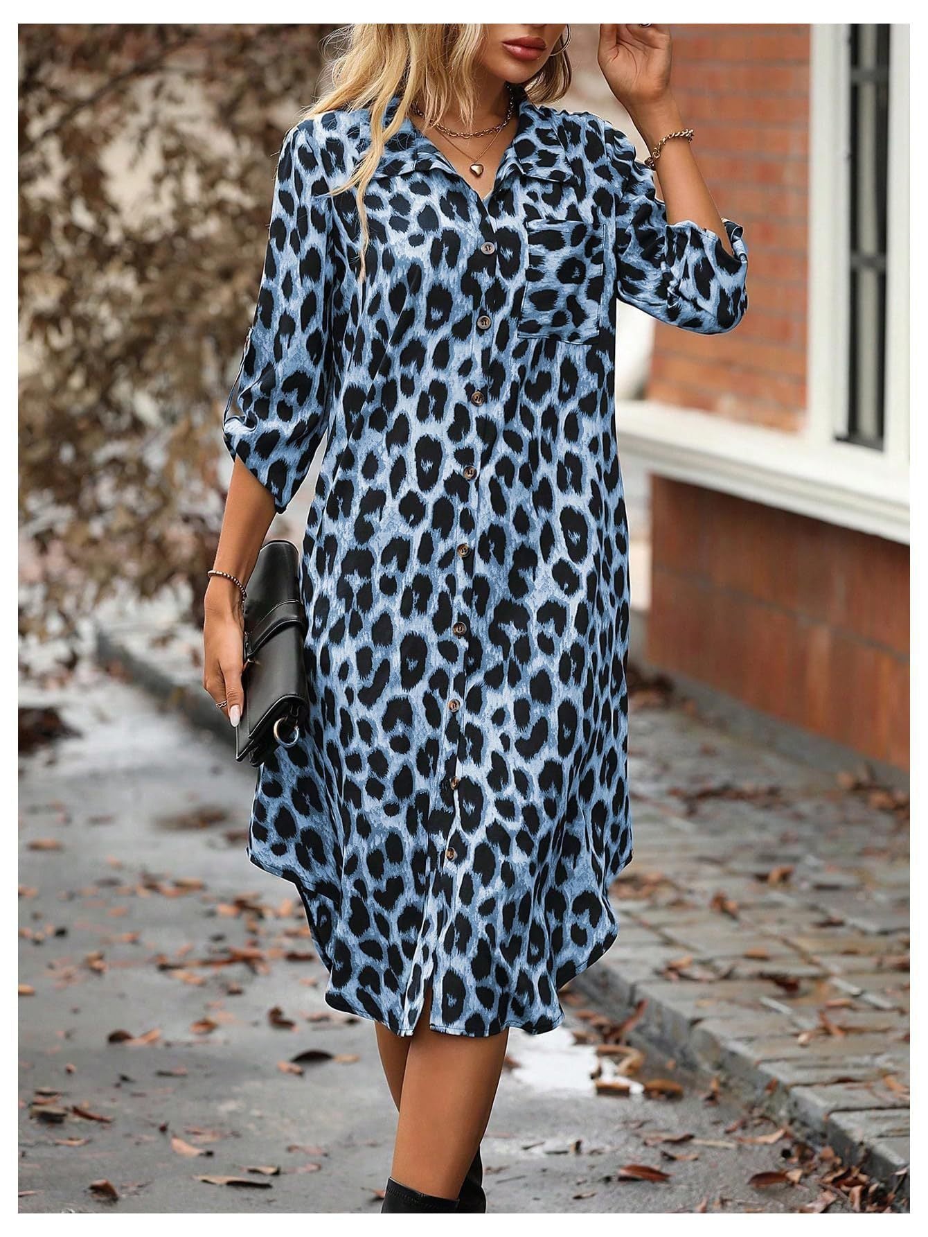 Women's Leopard Print Button-Up Midi Dress - Versatile Casual & Elegant Sutton James