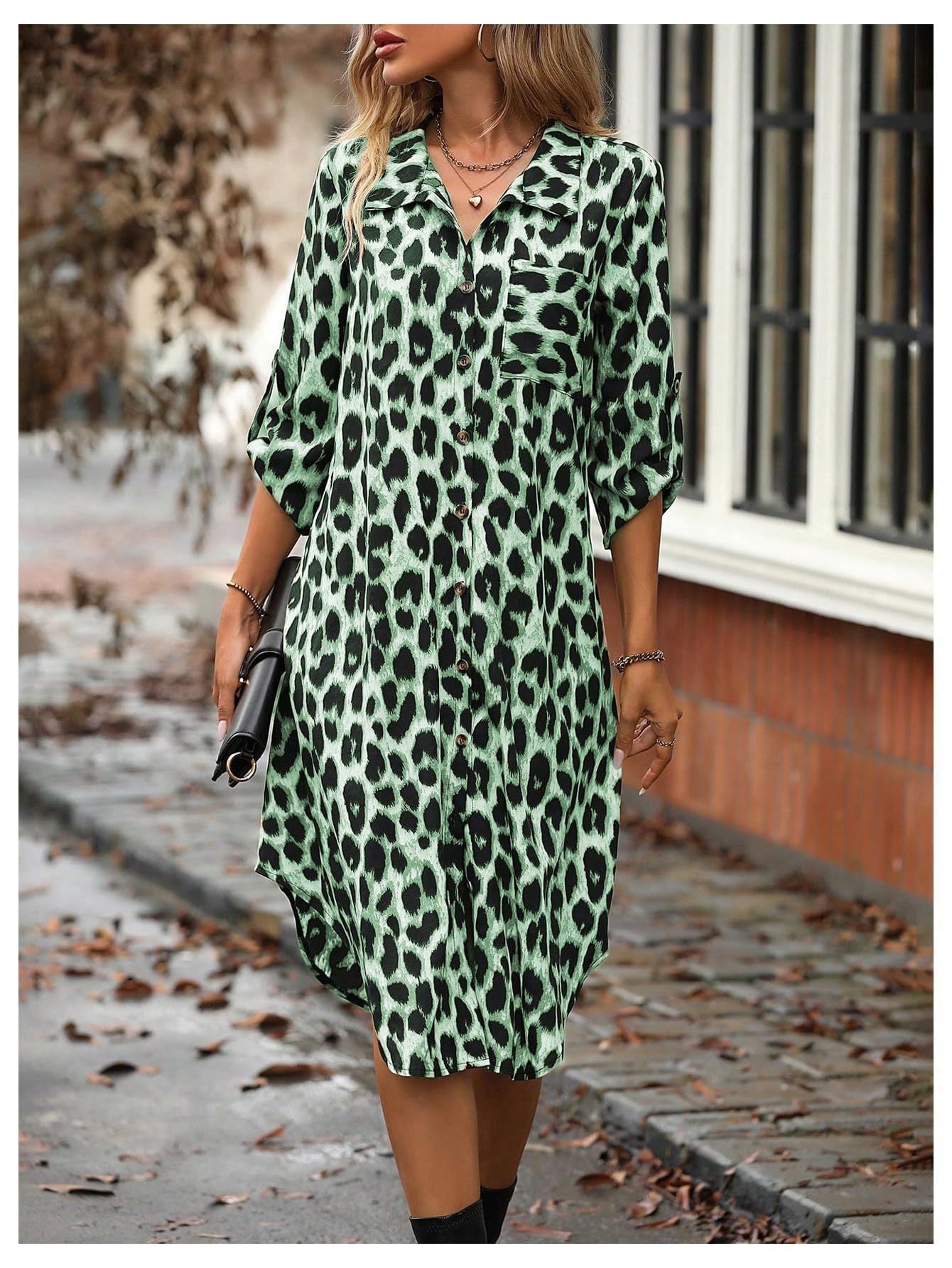 Women's Leopard Print Button-Up Midi Dress - Versatile Casual & Elegant Sutton James