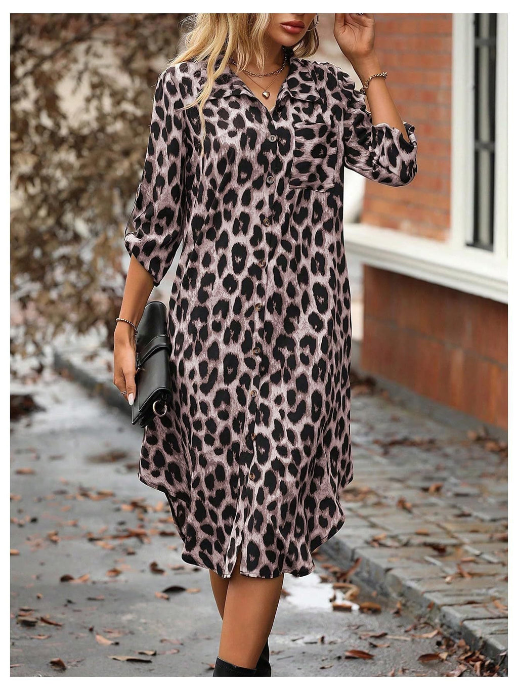 Women's Leopard Print Button-Up Midi Dress - Versatile Casual & Elegant Sutton James