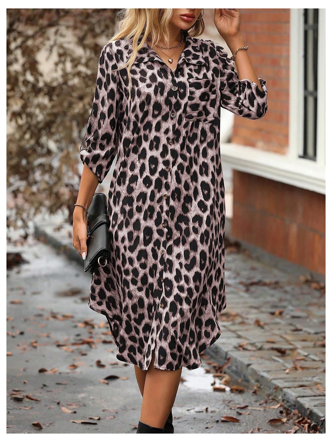 Women's Leopard Print Button-Up Midi Dress - Versatile Casual & Elegant Sutton James