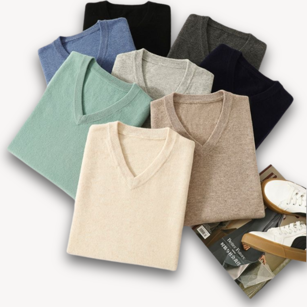 Men's Cashmere V-Neck Sweater - Slim Fit - Soft & Lightweight - Casual & Formal Wear - Adult Clothing Sutton James