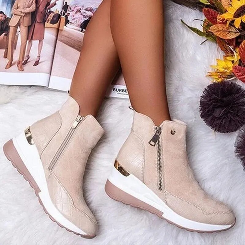 Women’s Orthopedic Ankle Boots with side zip – Suede Feel – Wedge Heel Sutton James