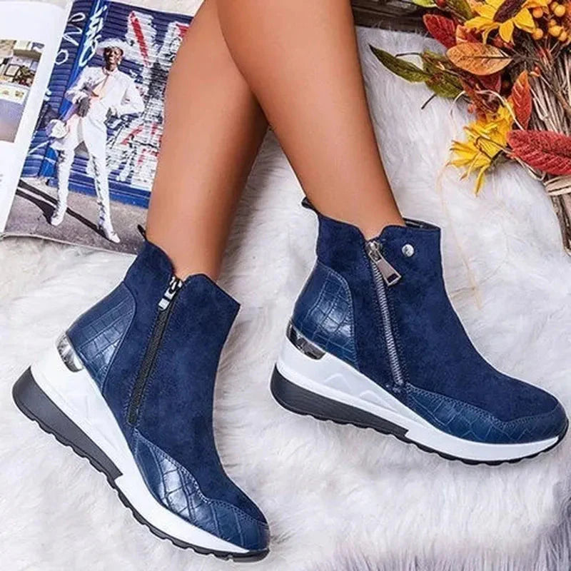 Women’s Orthopedic Ankle Boots with side zip – Suede Feel – Wedge Heel Sutton James