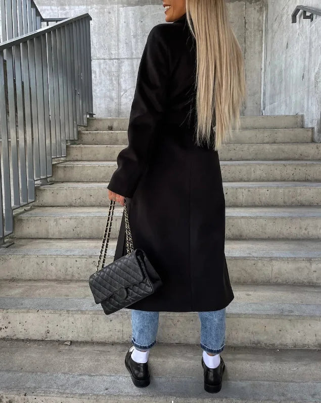 Women's Elegant Warm Long Double Breasted Winter Coat with Belt Classic Look | Ideal for Autumn/Winter Sutton James