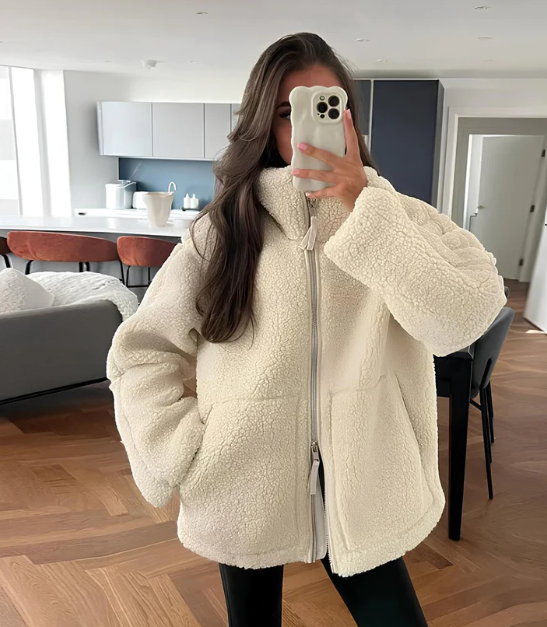 Women’s soft fleece – Oversized Fit – High Collar – Zipper Front – Hip Length Sutton James