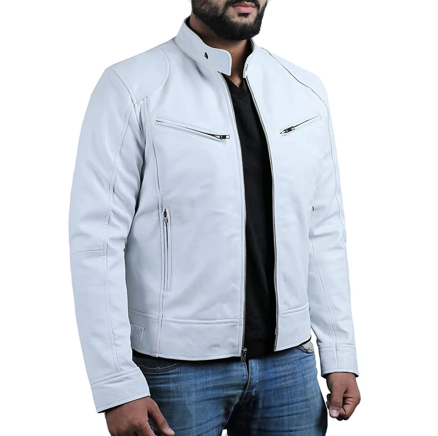 Casual Leather Jacket With Buttoned Collar For Men | Perfect for Casual Days Sutton James