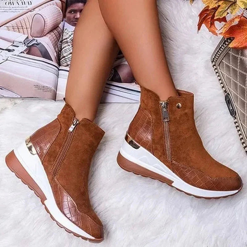 Women’s Orthopedic Ankle Boots with side zip – Suede Feel – Wedge Heel Sutton James