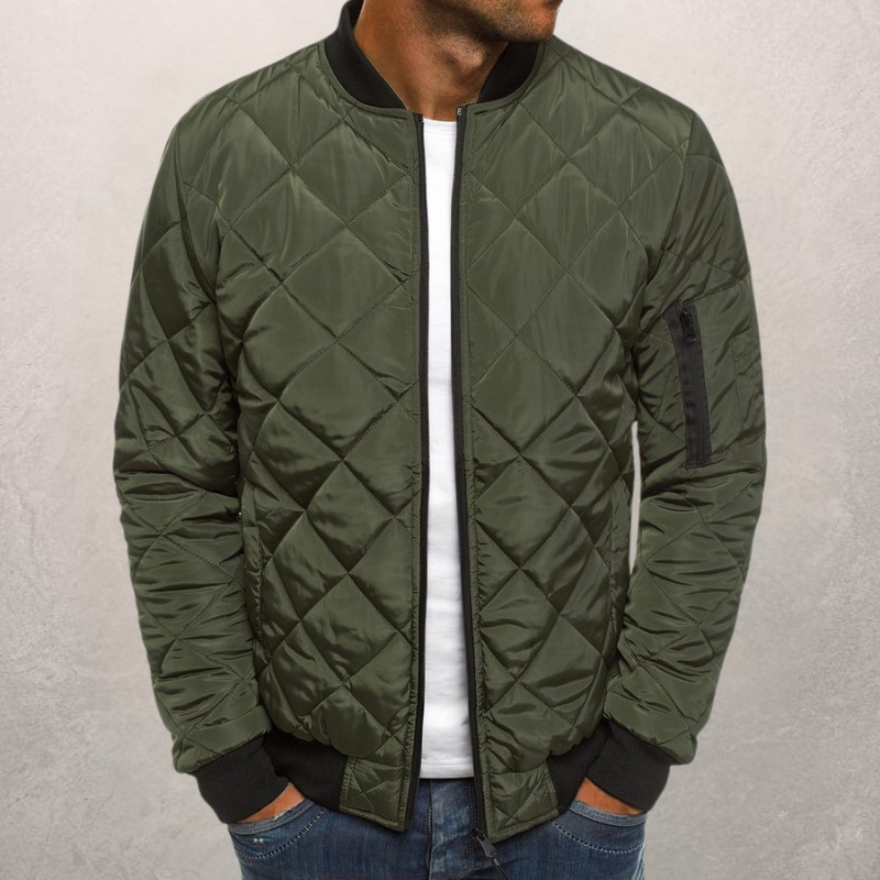 Men’s Bomber Jacket – Quilted Diamond Pattern – Wind Resistant – Ribbed Trim – Utility Pocket Sutton James