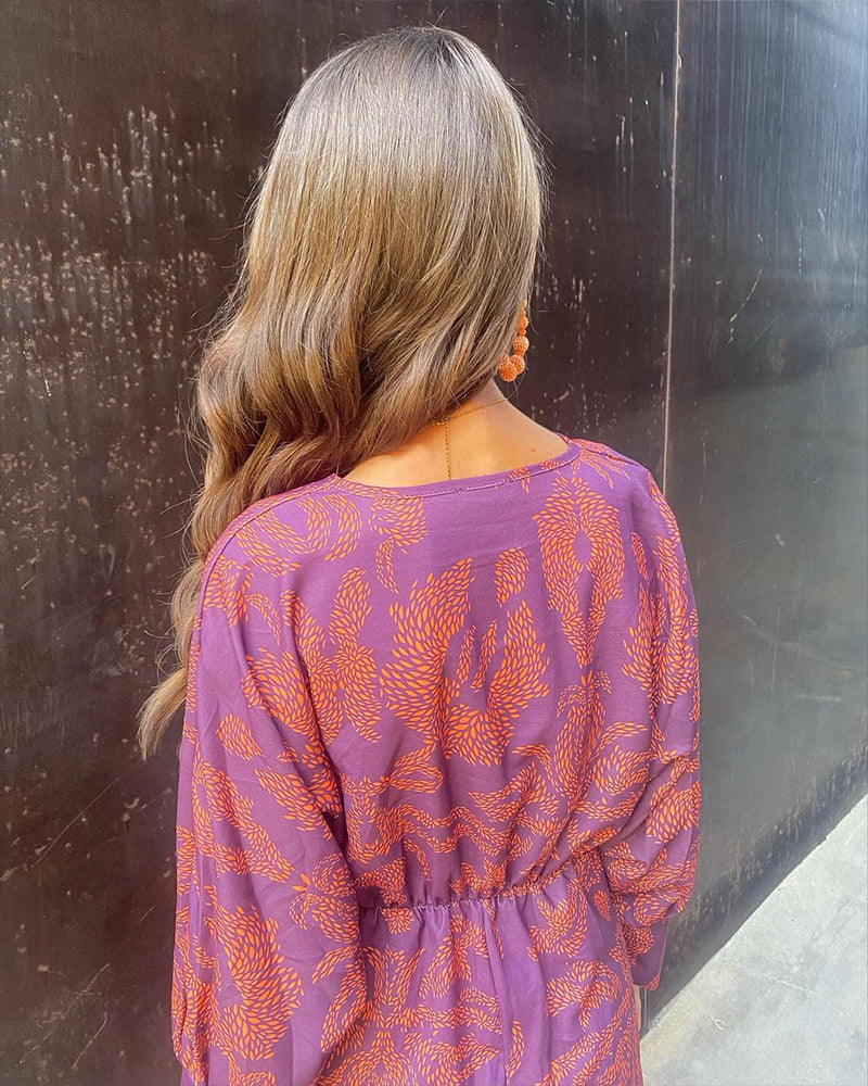 V-Neck Twist Front Midi Dress - Long Sleeve Paisley Print Cocktail Party Dress For Women Sutton James