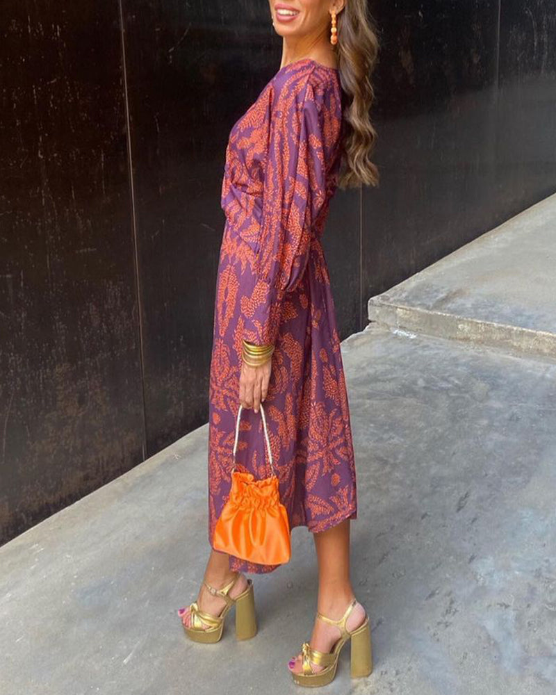 V-Neck Twist Front Midi Dress - Long Sleeve Paisley Print Cocktail Party Dress For Women Sutton James