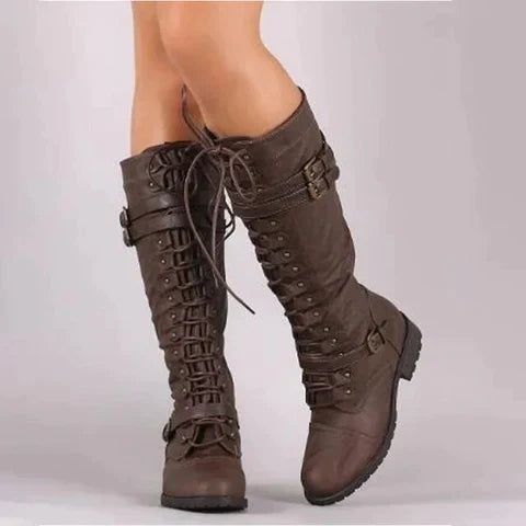 Fleur Rousse | Flat Retro Boots with Buckle and Lacing Sutton James