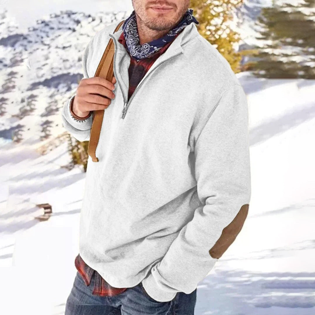 Men’s Casual Sweater – Relaxed Fit – Soft Knit – Half Zip – Elbow Patch Detail Sutton James