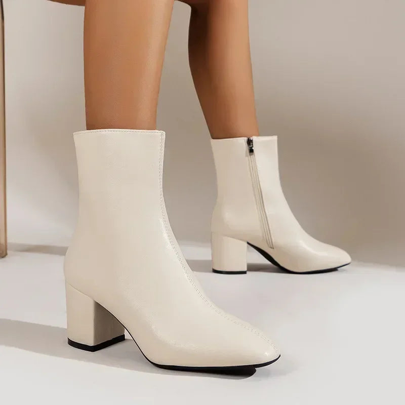 Women’s Ankle Boots – Sleek Fit – Pointed Toe – Block Heel – Side Zip Closure Sutton James