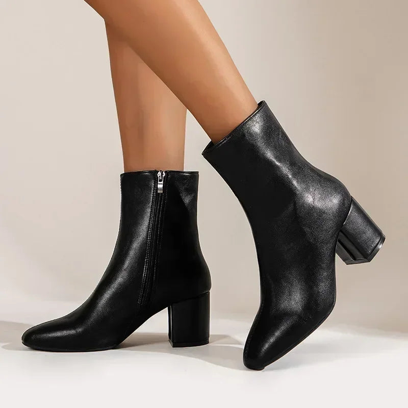 Women’s Ankle Boots – Sleek Fit – Pointed Toe – Block Heel – Side Zip Closure Sutton James