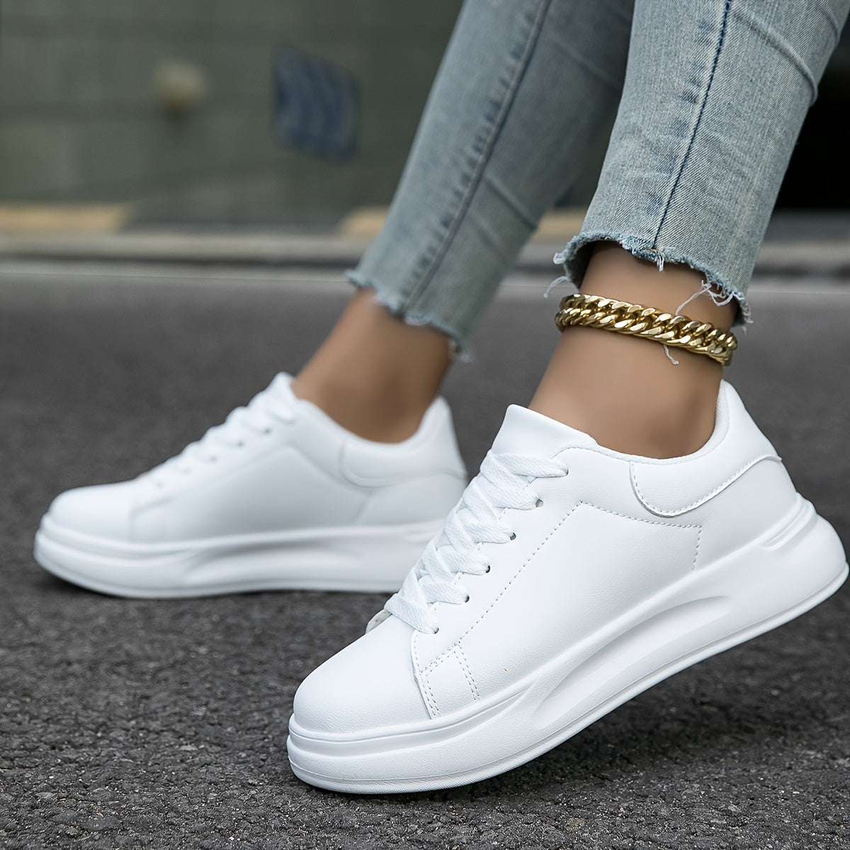 Women's Clean White Faux Leather Sneakers Sutton James