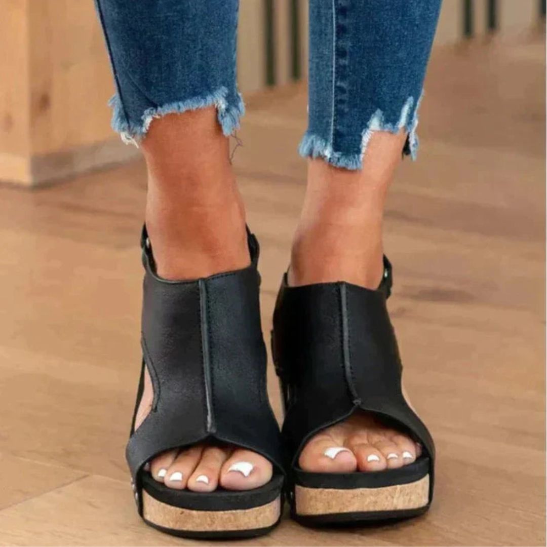 Orthopedic Wedge Sandals Women Black Cork Sutton James