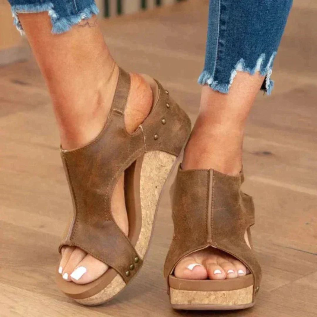 Orthopedic Wedge Sandals Women Black Cork Sutton James