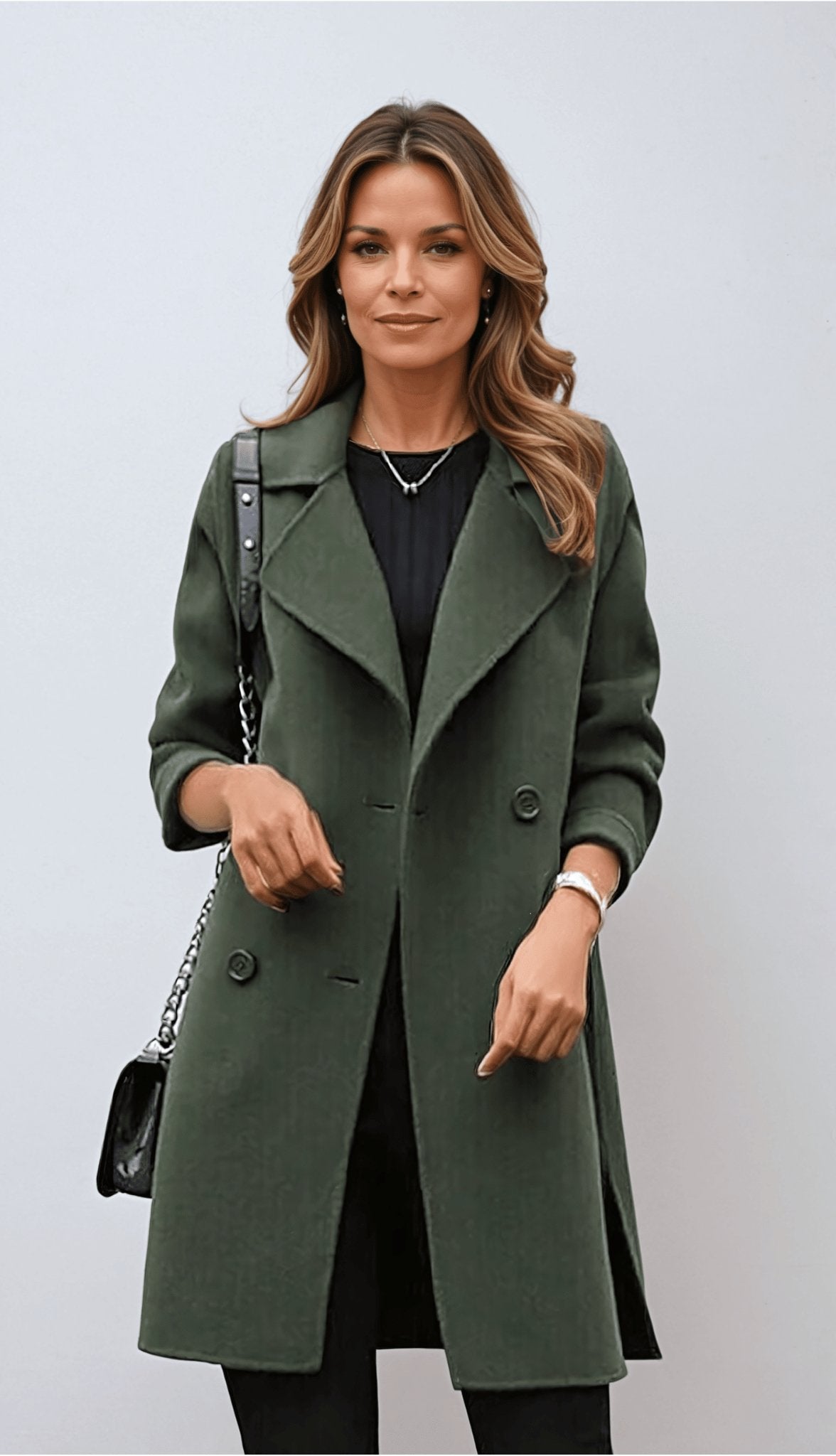 Women’s Double-Breasted Coat – Structured Fit – Wool Blend – Wide Lapels – Knee Length Sutton James