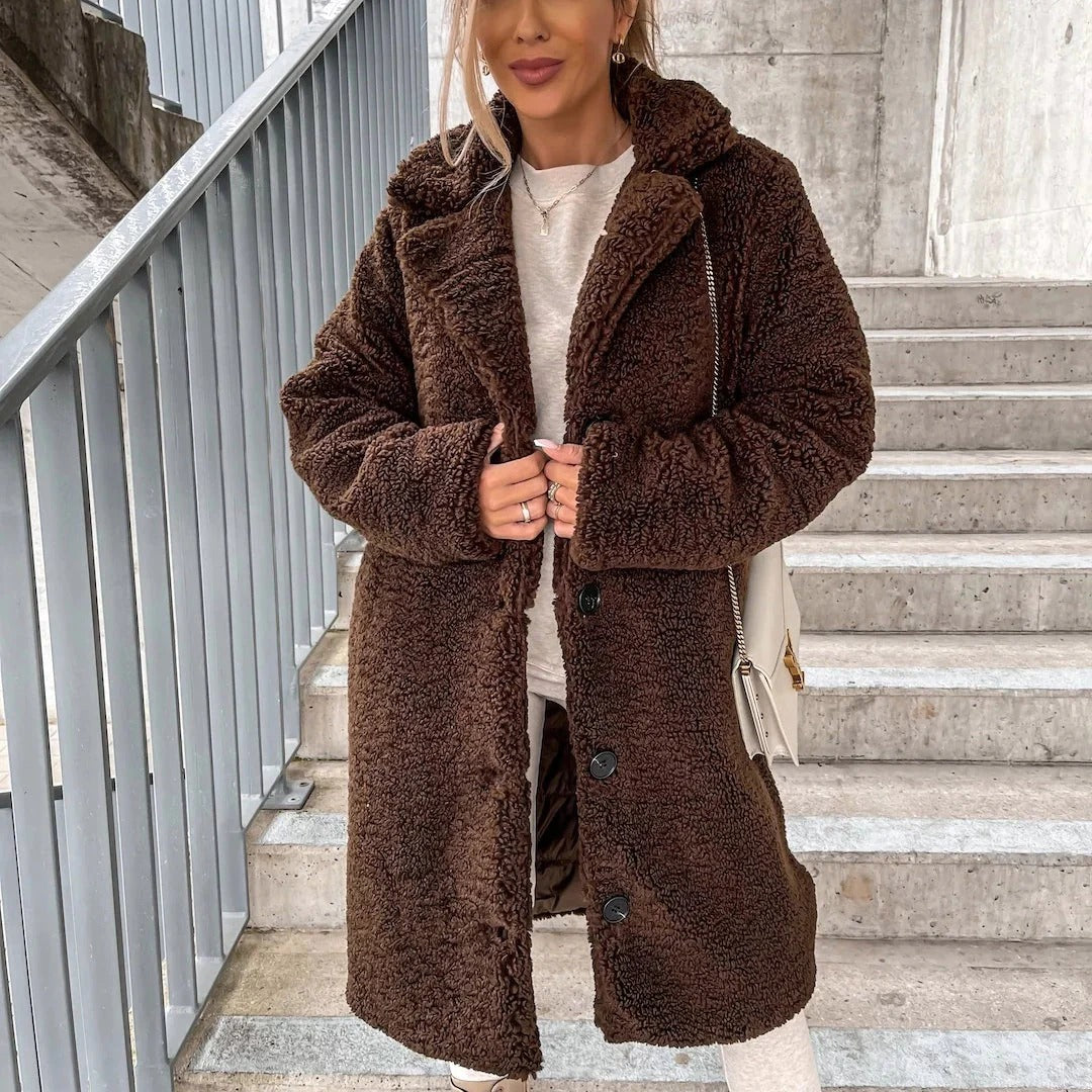 Women’s Long Teddy Coat – Oversized Fit – Faux Shearling Sutton James