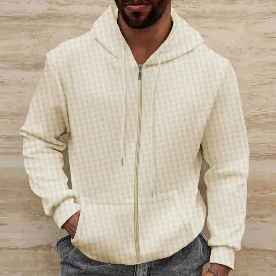 Men’s Hoodie – Regular Fit – Waffle Texture – Full Zip – Casual Style Sutton James